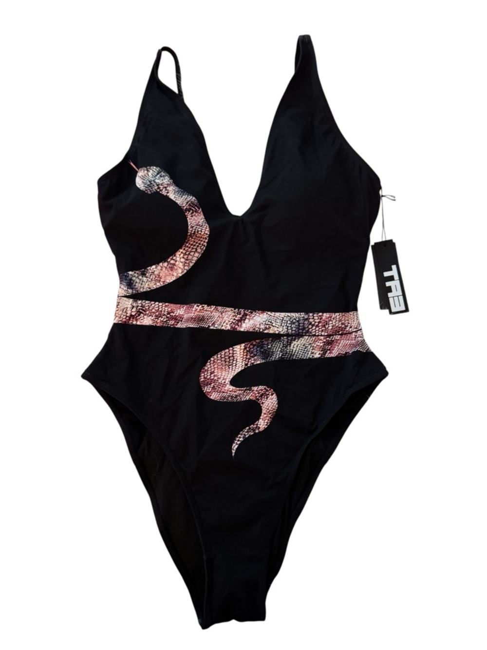 🆕 TA3 Hi Cut Plungey Triangle One Piece Swimsuit - Placement Snake - L Reg/Long
